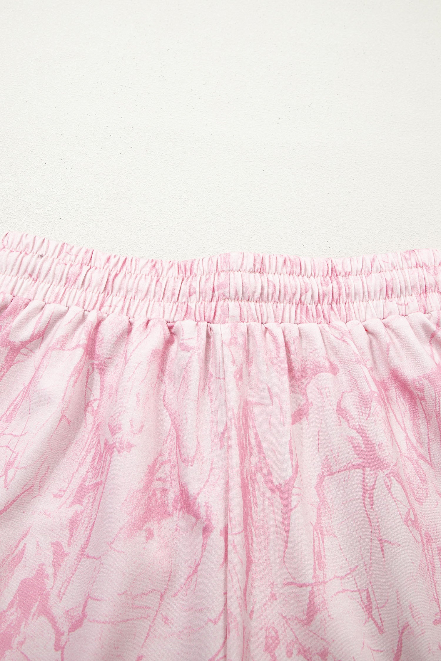 Pink Abstract Print V Neck Loose Tee Drawstring Shorts 2pcs Outfit 🇺🇸