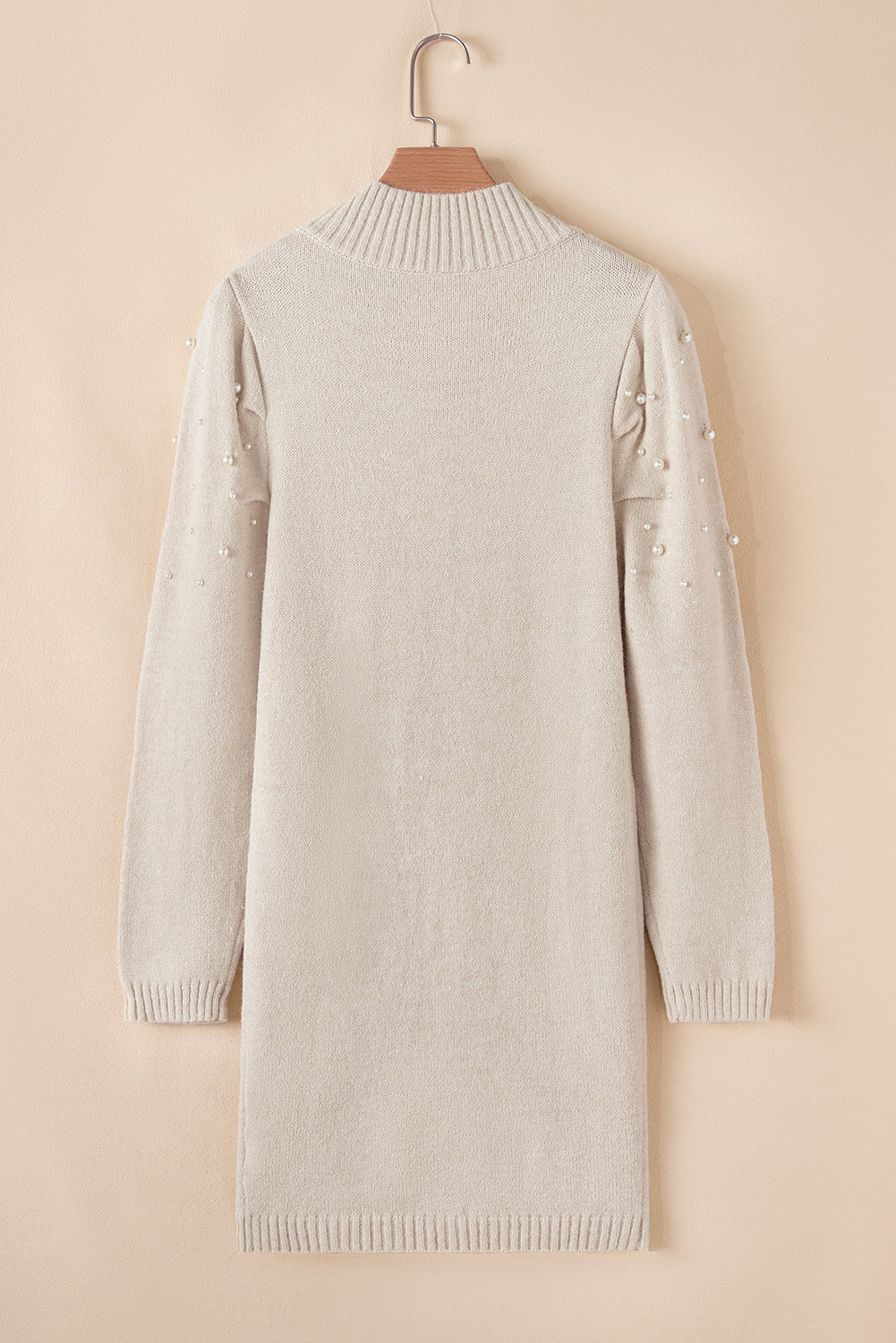 Parchment Pearl Beaded High Neck Bodycon Sweater Dress 🇺🇸
