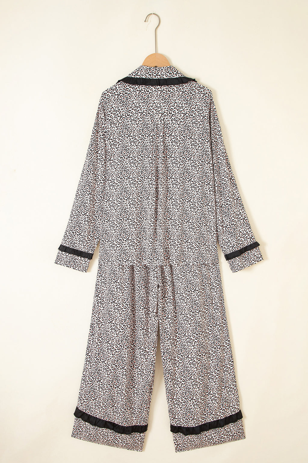 Brown Leopard Print Bow Knot Patchwork Long Sleeve Lounge Set 🇺🇸
