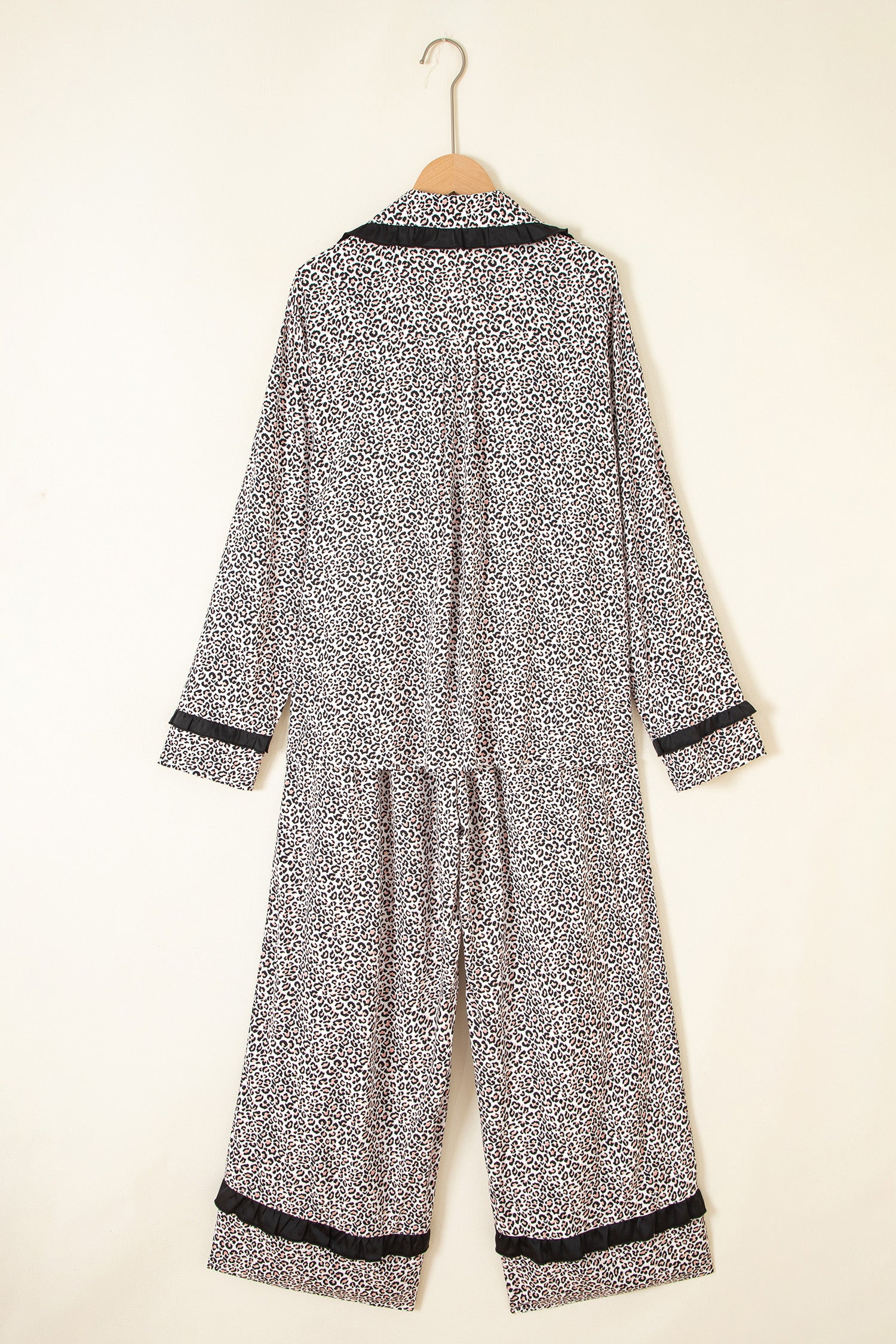 Brown Leopard Print Bow Knot Patchwork Long Sleeve Lounge Set 🇺🇸