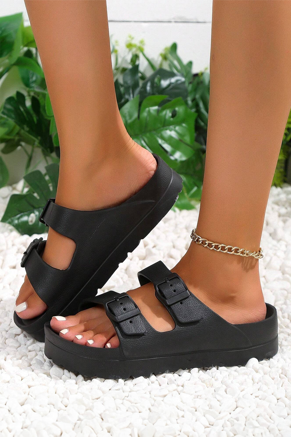 Black Double-buckle EVA Slippers 🇨🇳