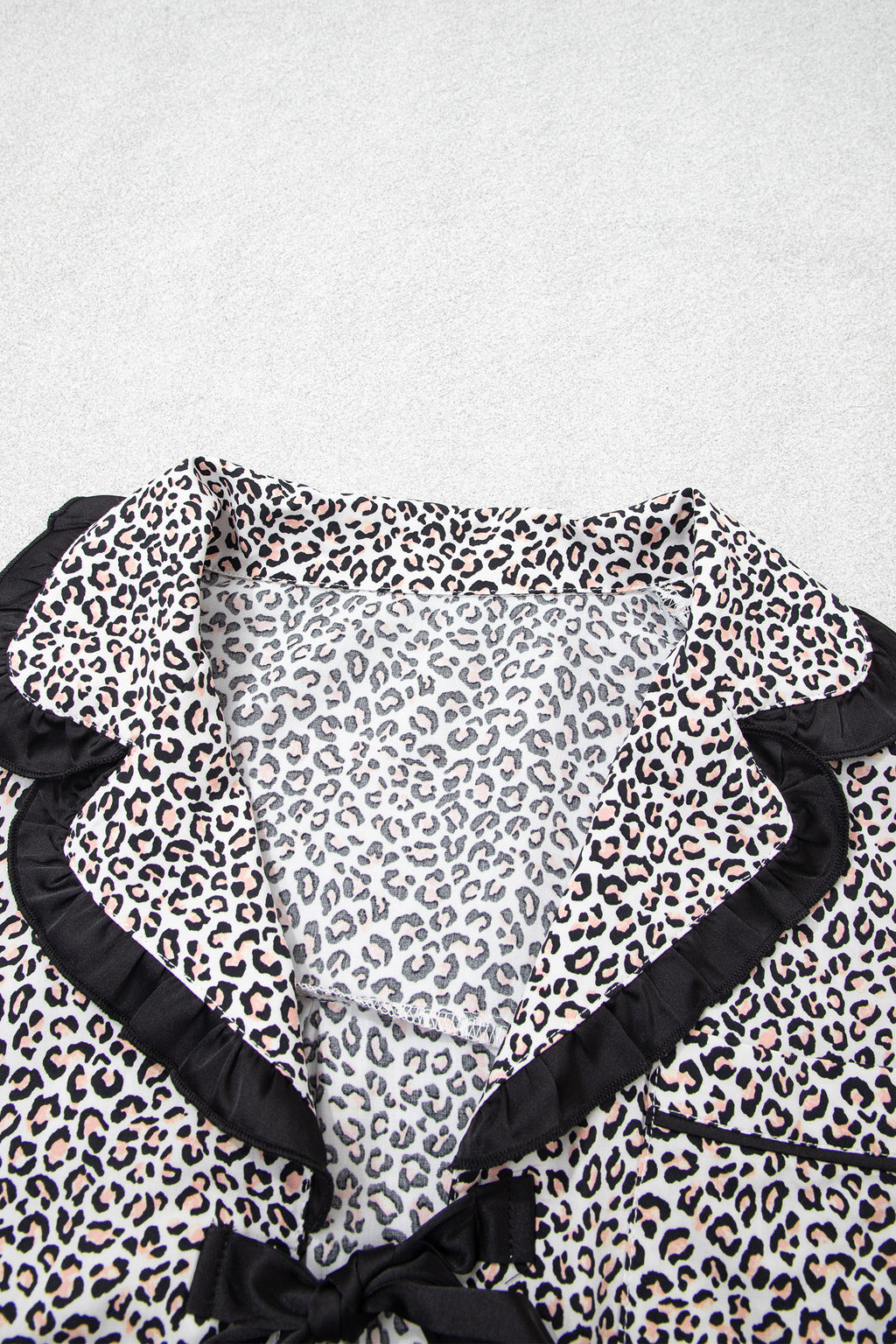 Brown Leopard Print Bow Knot Patchwork Long Sleeve Lounge Set 🇺🇸