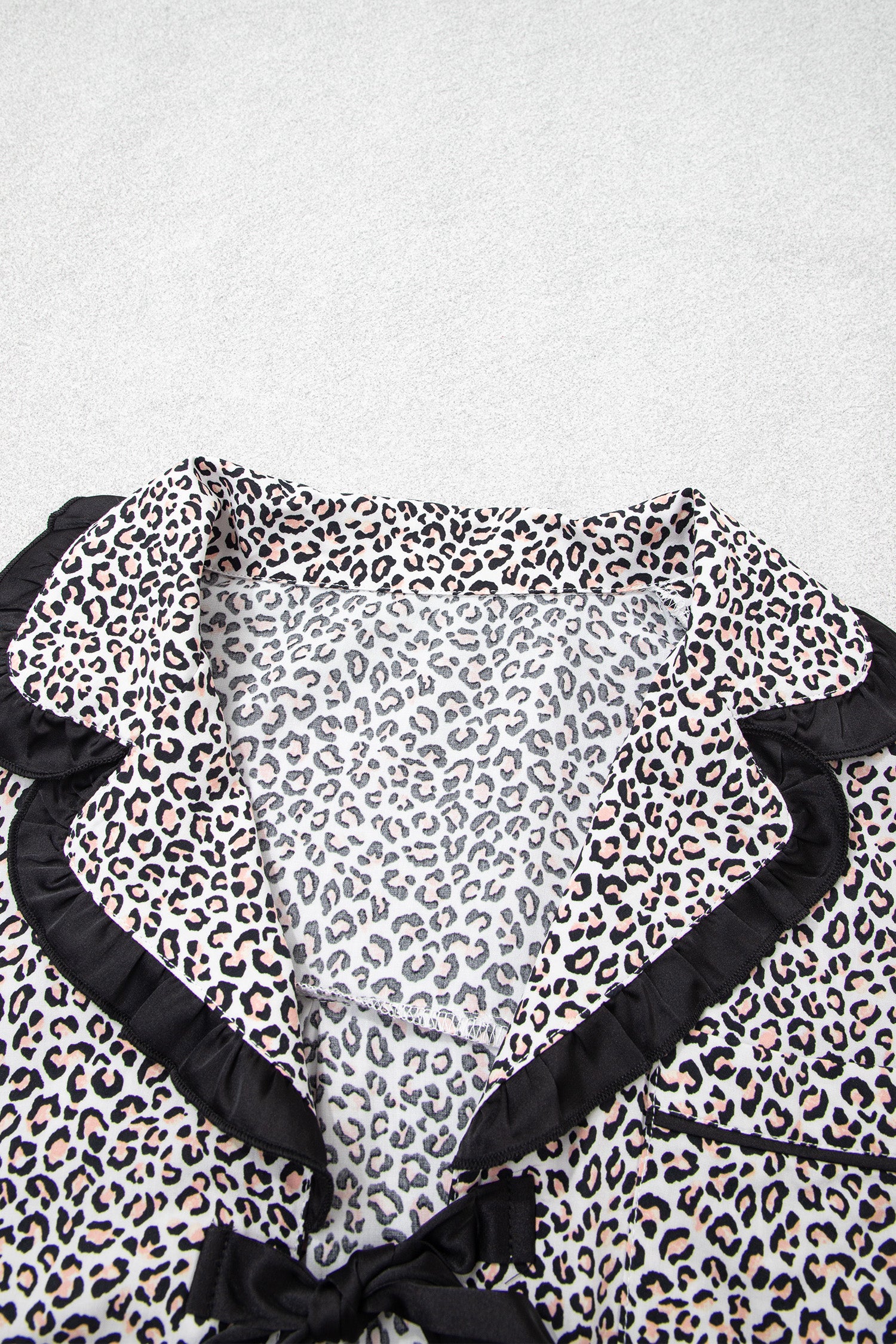 Brown Leopard Print Bow Knot Patchwork Long Sleeve Lounge Set 🇺🇸