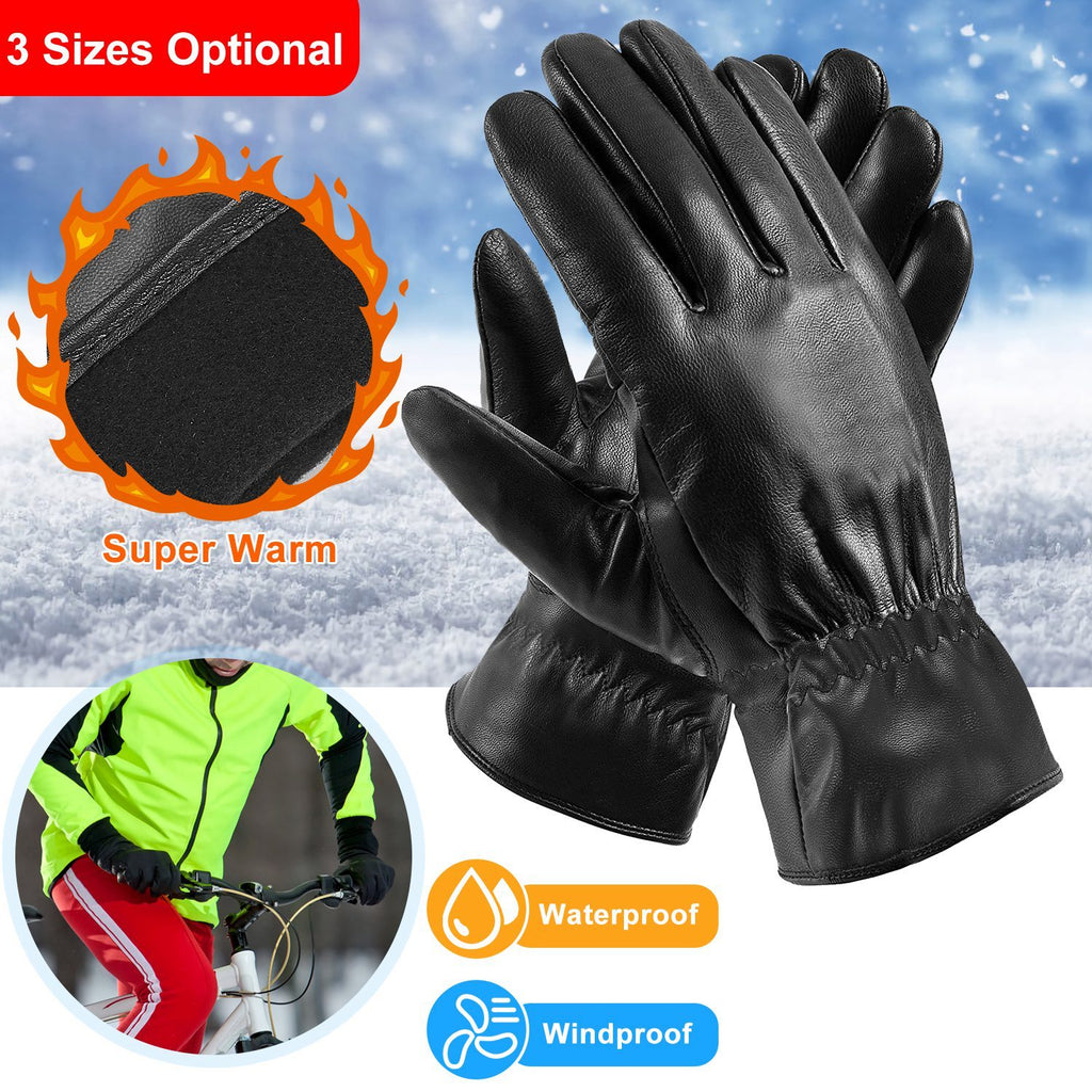 1Pair Unisex Black Leather Winter Warm Windproof High Quality Soft Gloves 🇨🇳