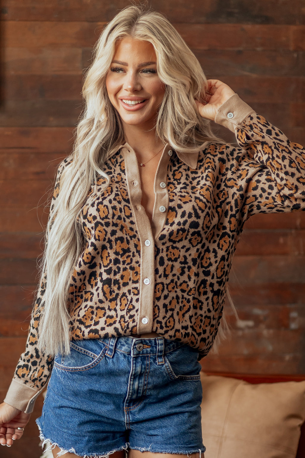 Brown Leopard Print Button-Up Cardigan Long Sleeve Cardigans 🇺🇸