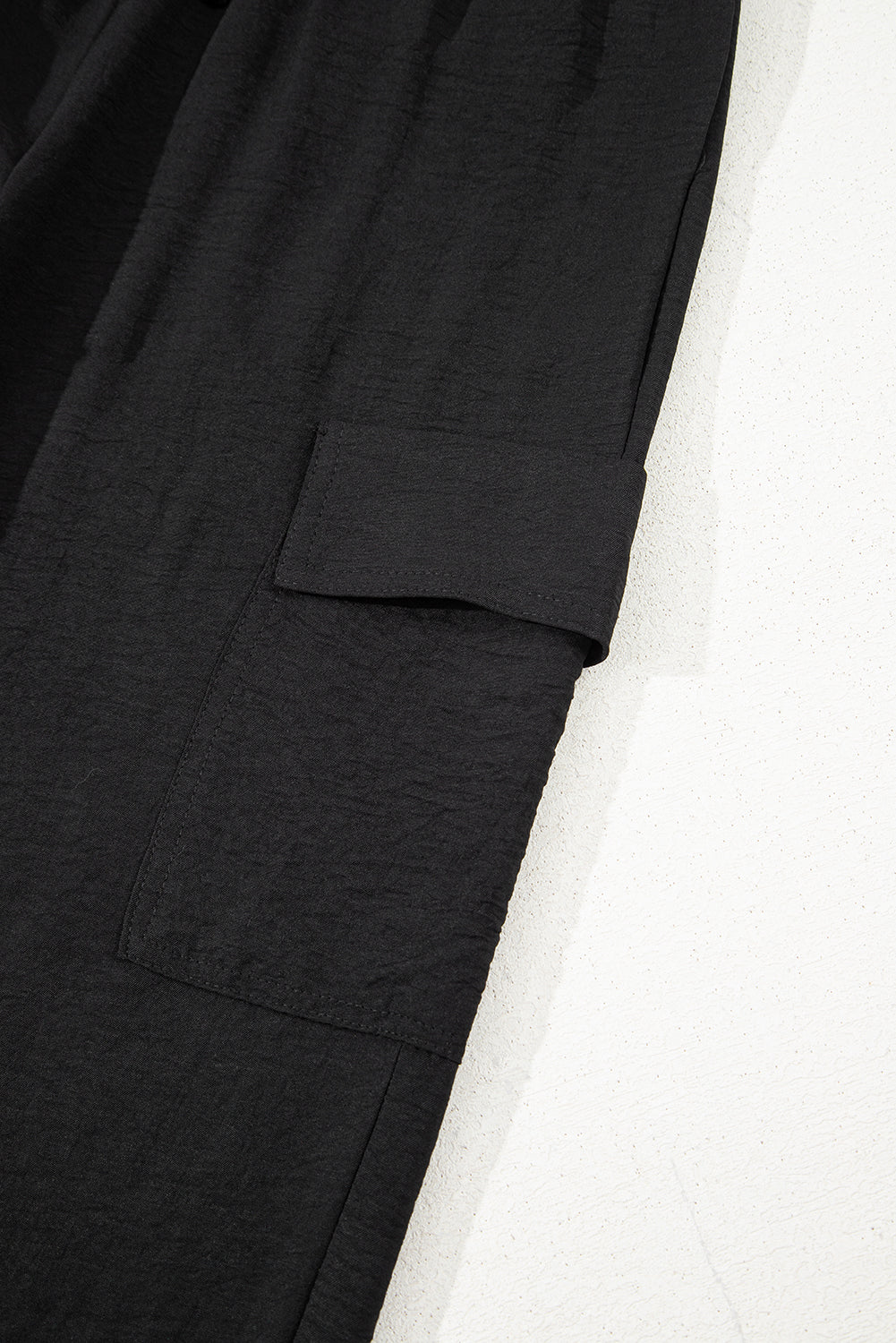 Black Drawstring Frilled Waist Wide Leg Utility Trousers 🇺🇲