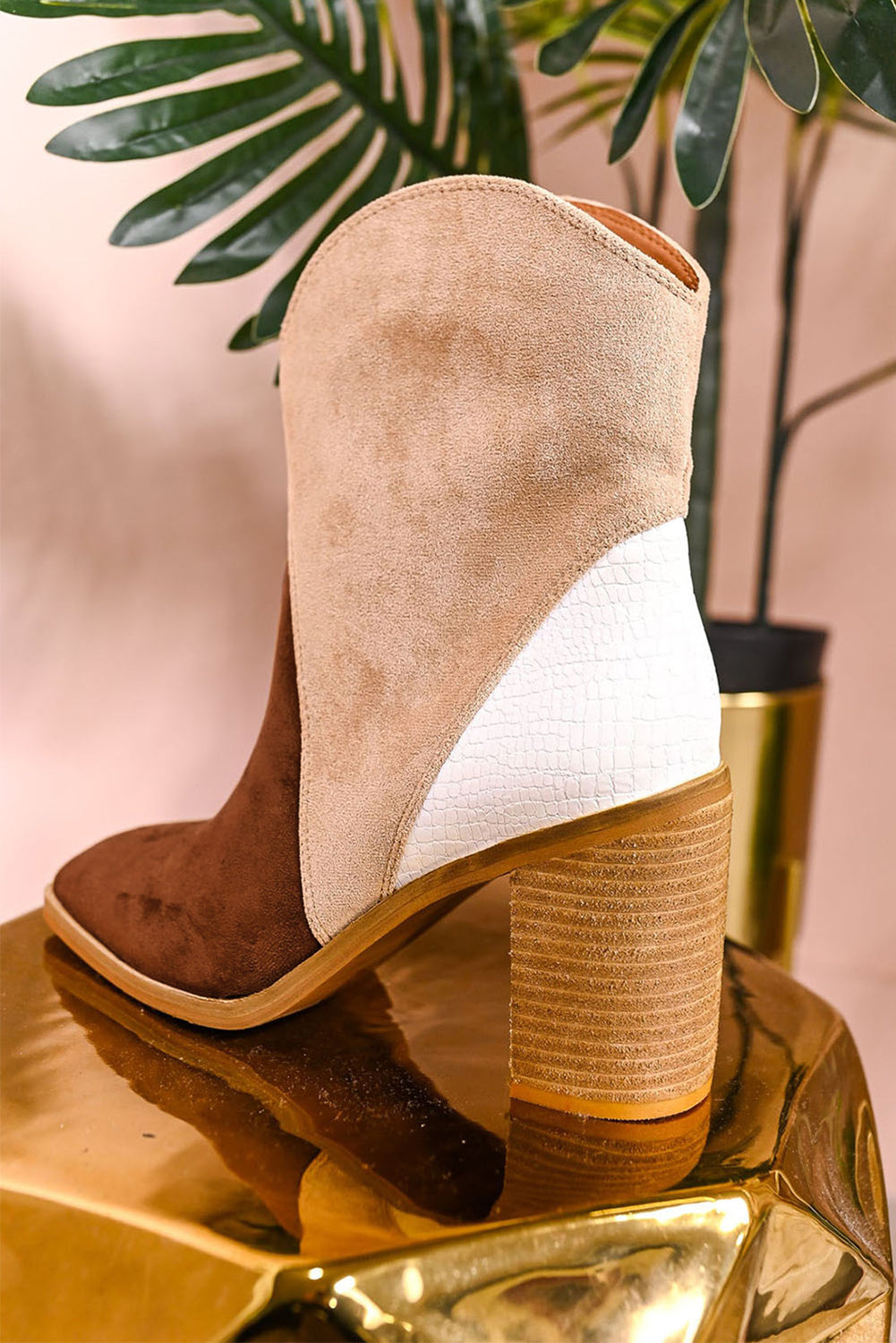Chestnut Colorblock Suede Heeled Ankle Booties 🇺🇸