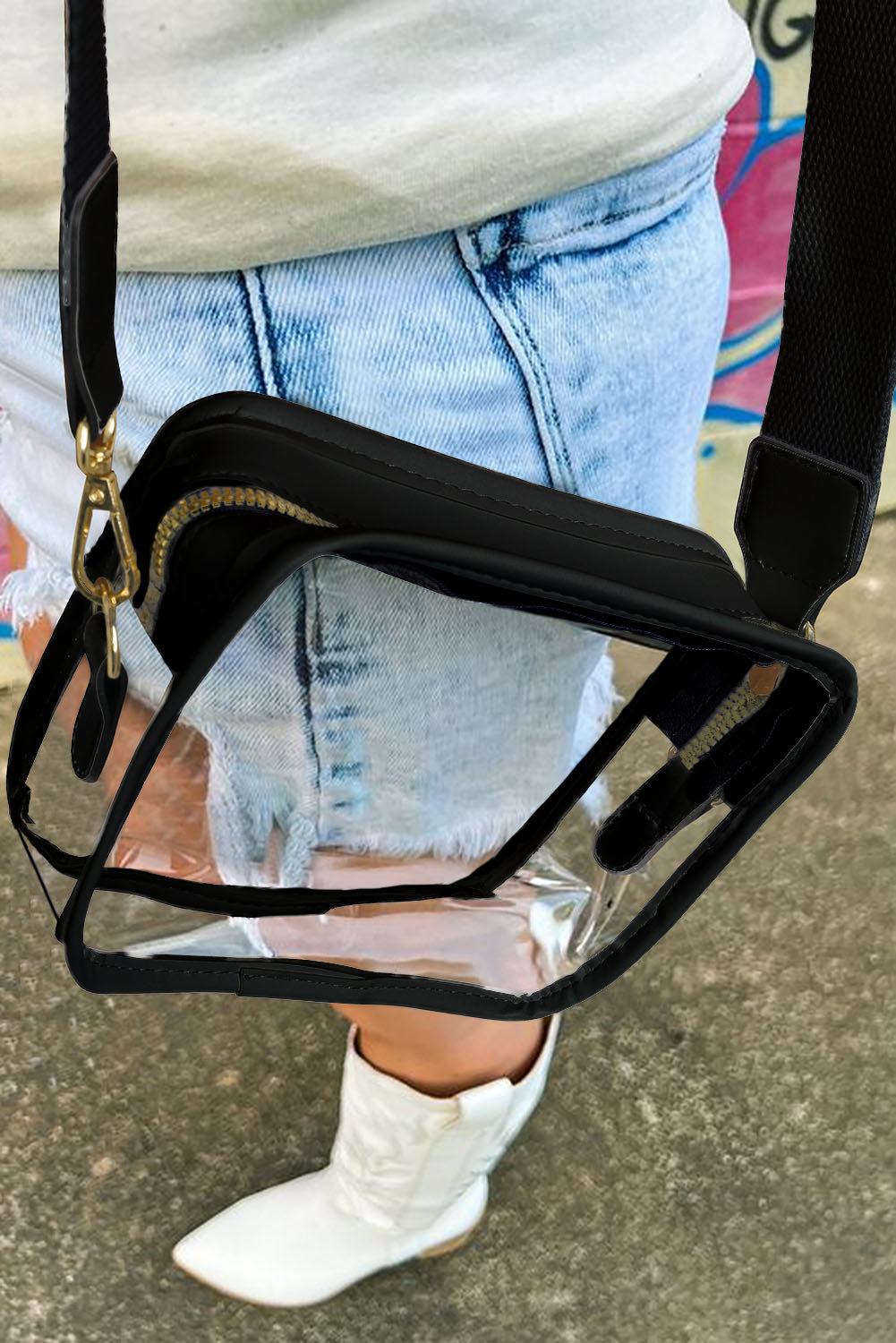 Black Clear PVC Leather Strap Crossbody Bag 🇨🇳