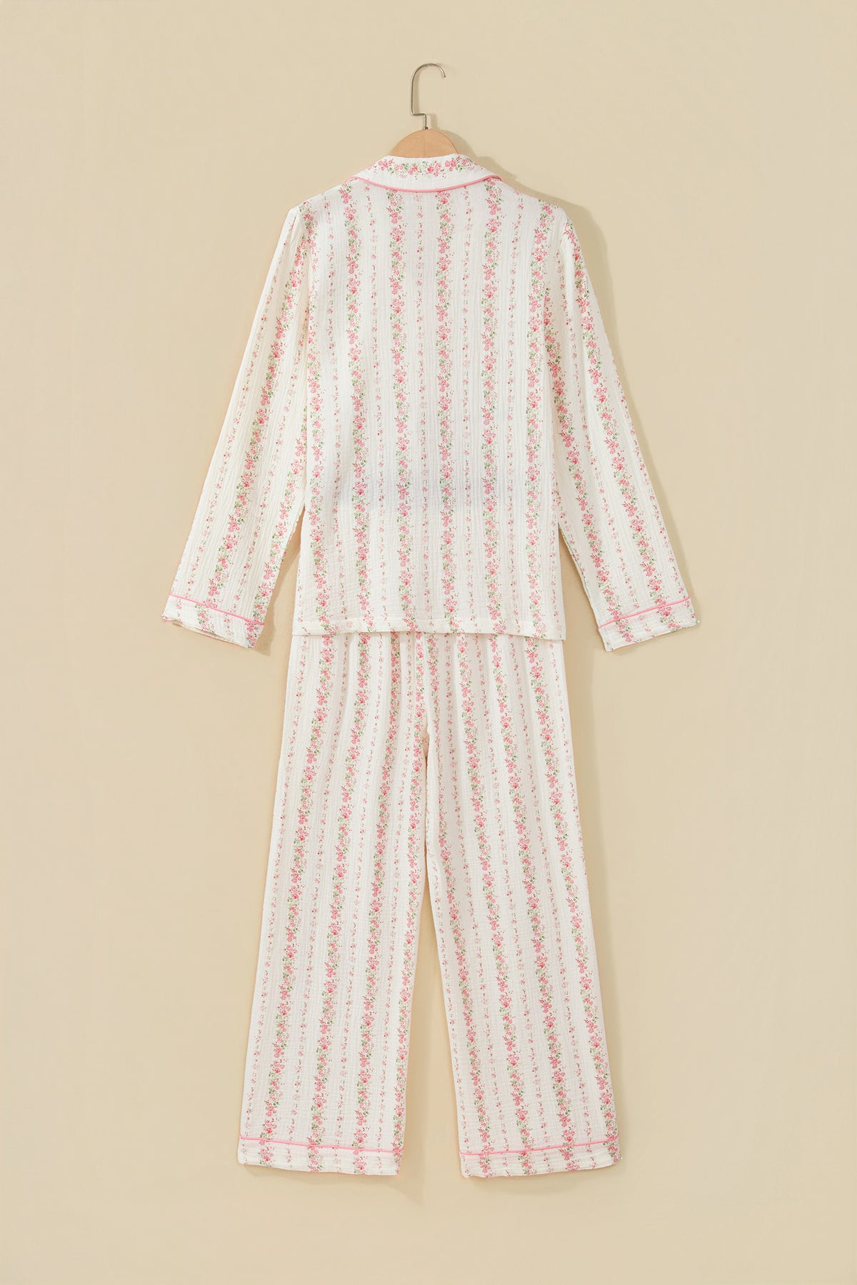 Pink Floral Print Long Sleeve Button Front Shirt Pajama Pant Set 🇺🇸