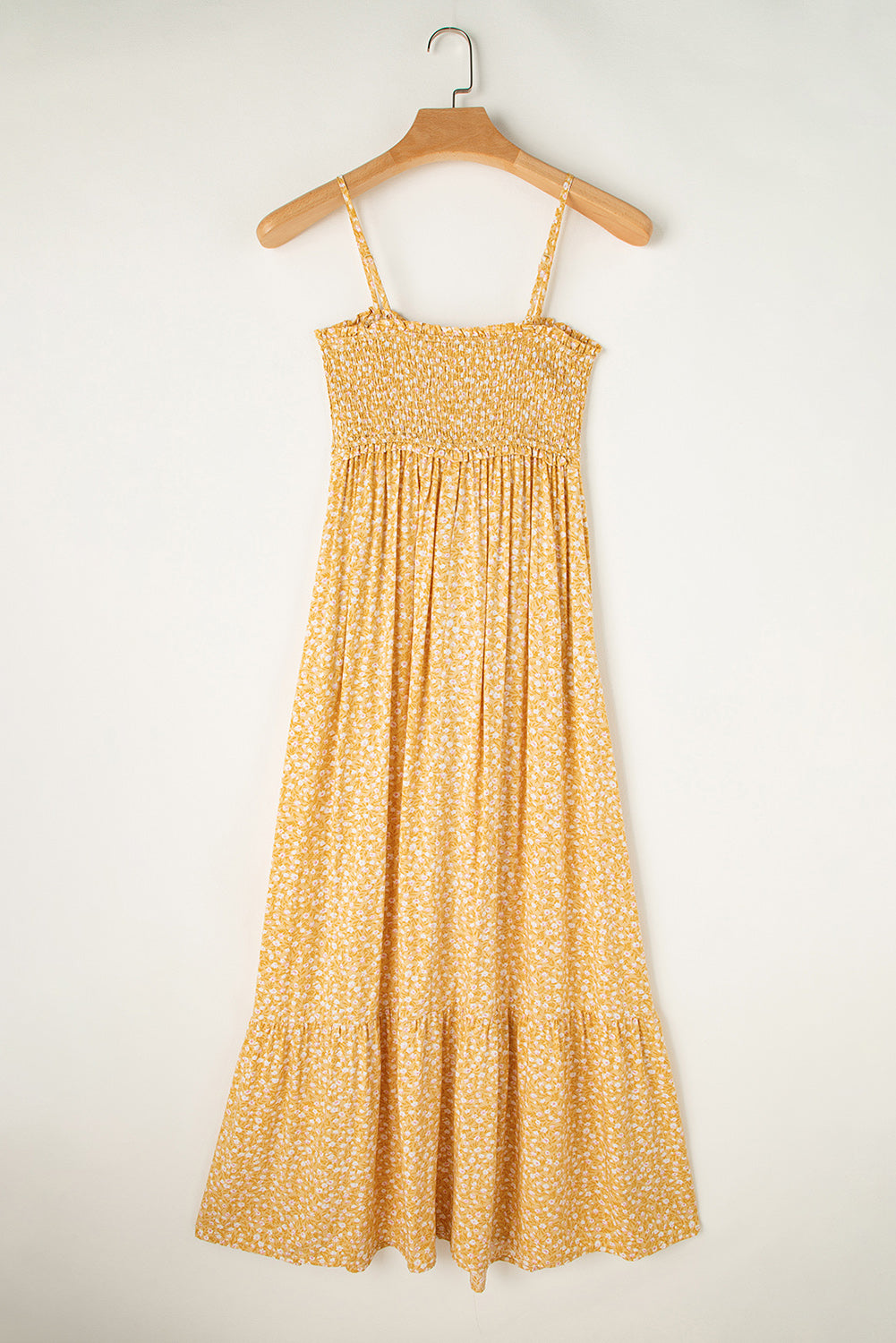 Yellow Frilly Smocked High Waist Floral Maxi Dress 🇺🇸