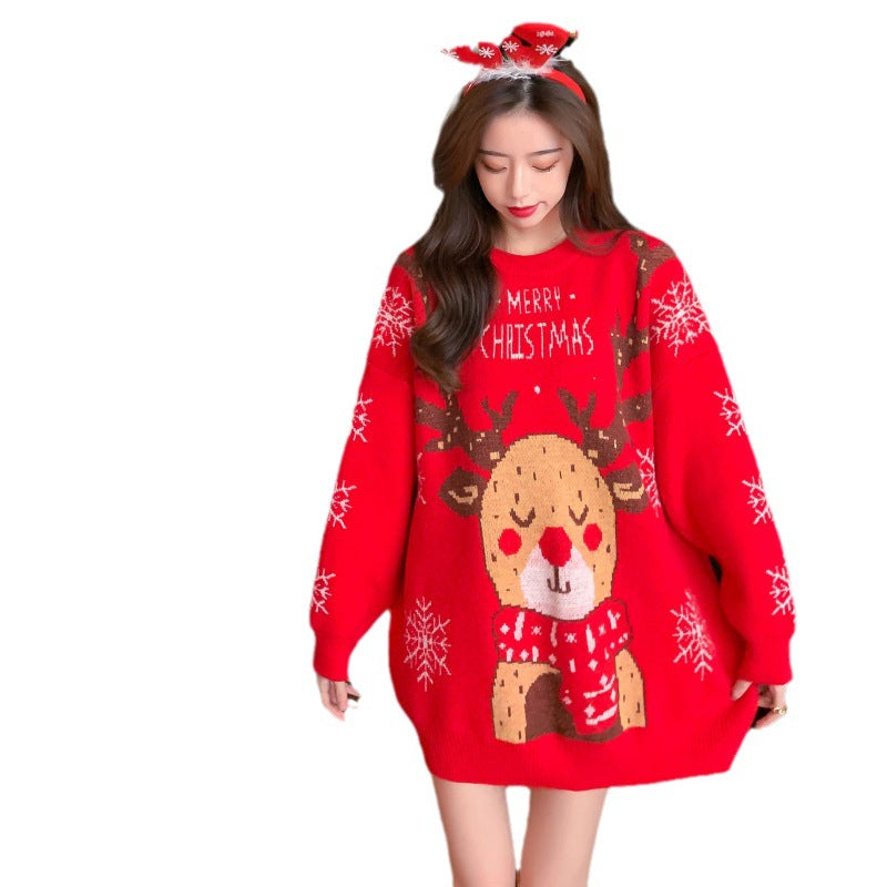 Loose and versatile thick Christmas red knitted top 🇨🇳