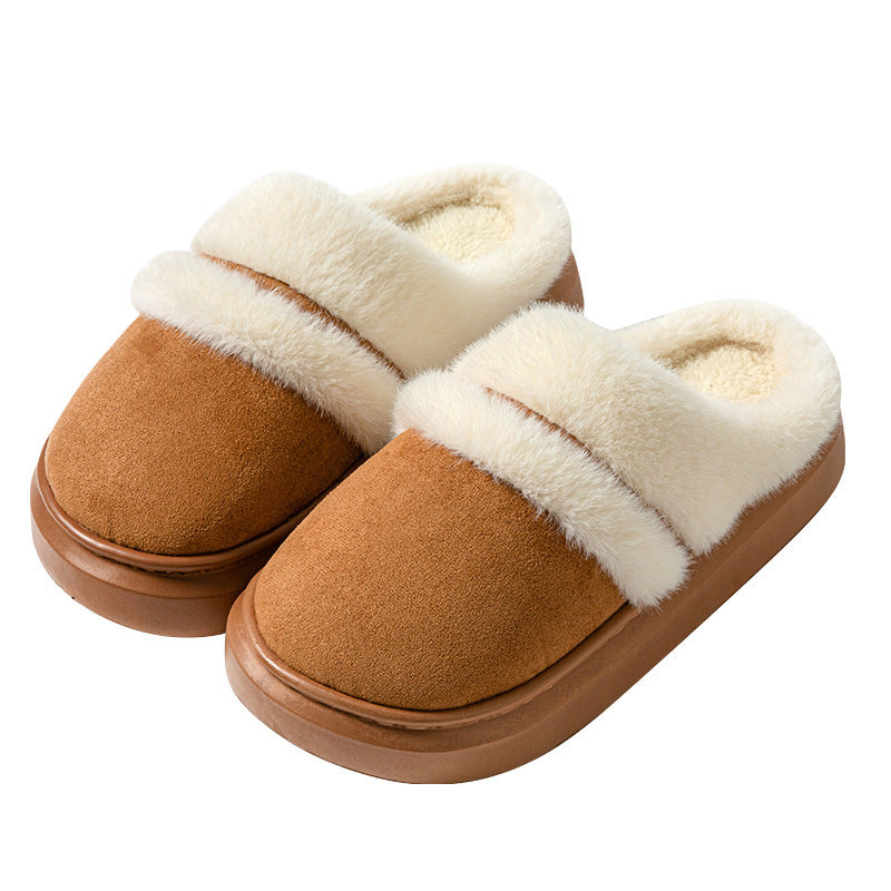 Fashion Warm Cotton Slippers For Women Leisure Thick Bottom Non-slip Plus-velvet House Shoes Winter Bedroom Floor Suede Slipper 🇨🇳