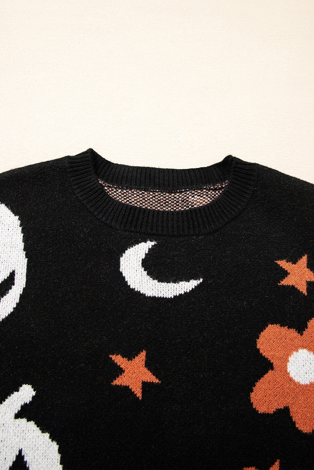 Black Halloween Mythical Night Pattern Drop Shoulder Sweater 🇺🇲