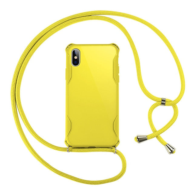 Lanyard Chain Tape Necklace Candy Color Phone Case For iPhone 11 7 8 Plus X XR XS 11Pro Max Airbag Soft TPU Back Shell For Carry 🇨🇳