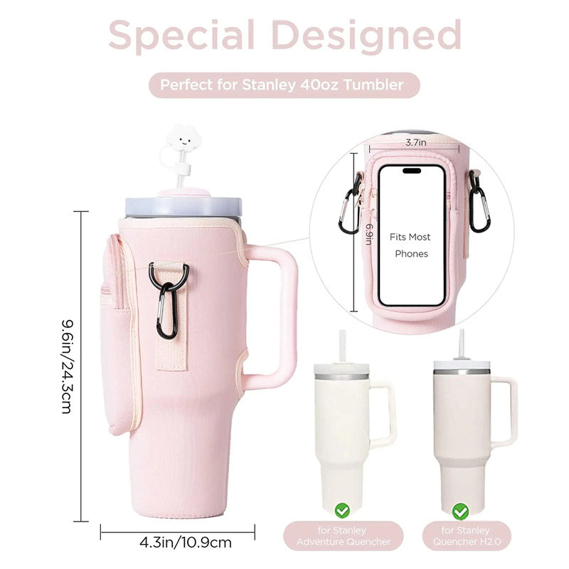 Water Bottle Carrier Bag with Phone Pocket for Stanley 40oz Tumbler with Handle Neoprene Water Bottle Holder Pouch 🇨🇳