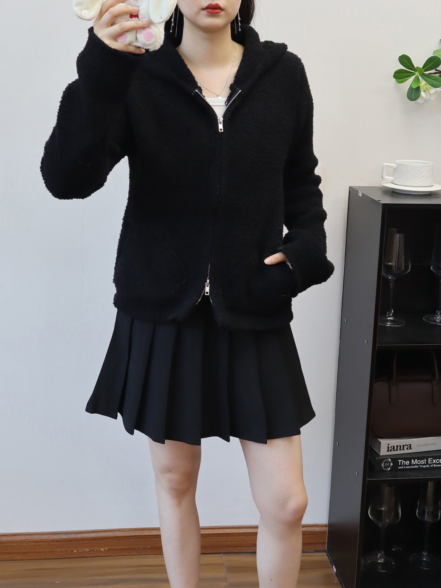 Solid Color Double Zipper Hooded Knit Cardigan 🇨🇳