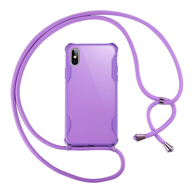 Lanyard Chain Tape Necklace Candy Color Phone Case For iPhone 11 7 8 Plus X XR XS 11Pro Max Airbag Soft TPU Back Shell For Carry 🇨🇳