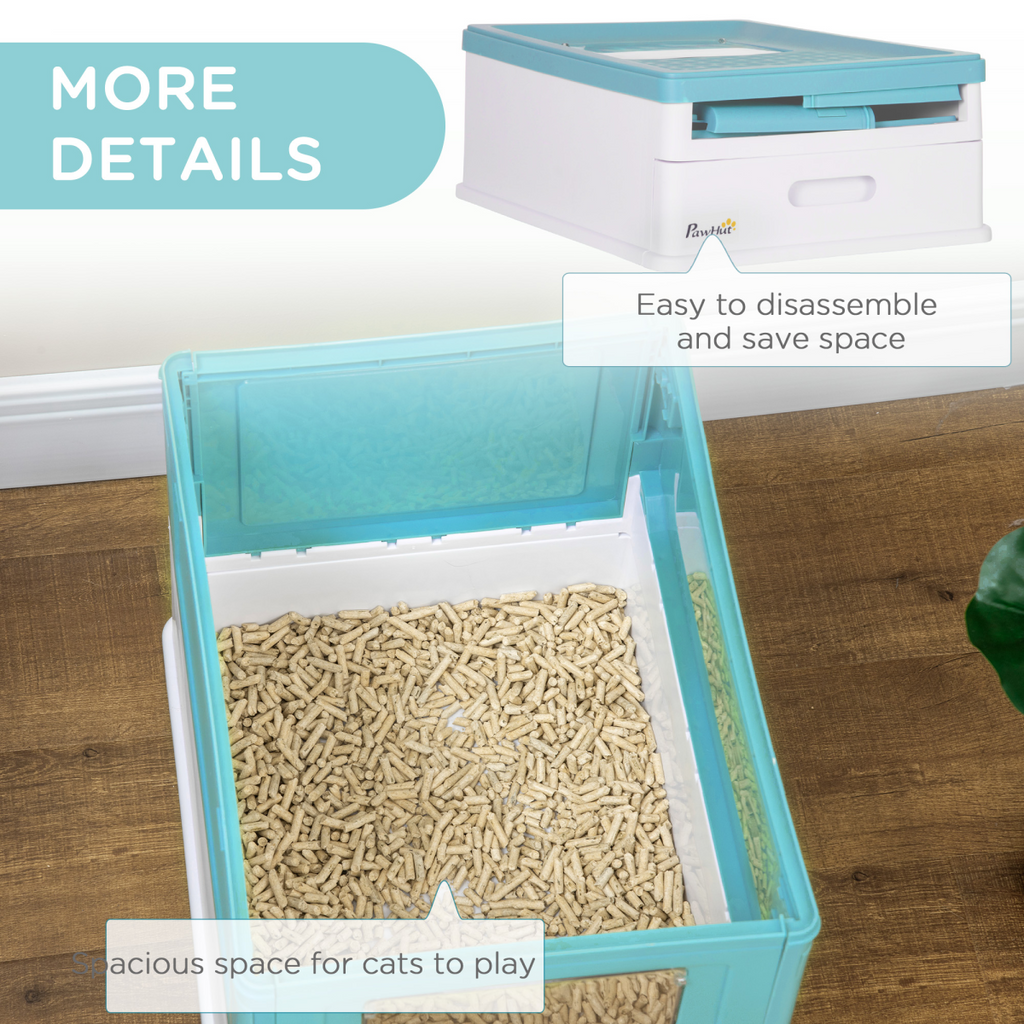 PawHut Hooded Cat Litter Box, Pet Toilet w/ Scoop, Tray - Light Blue 🇬🇧