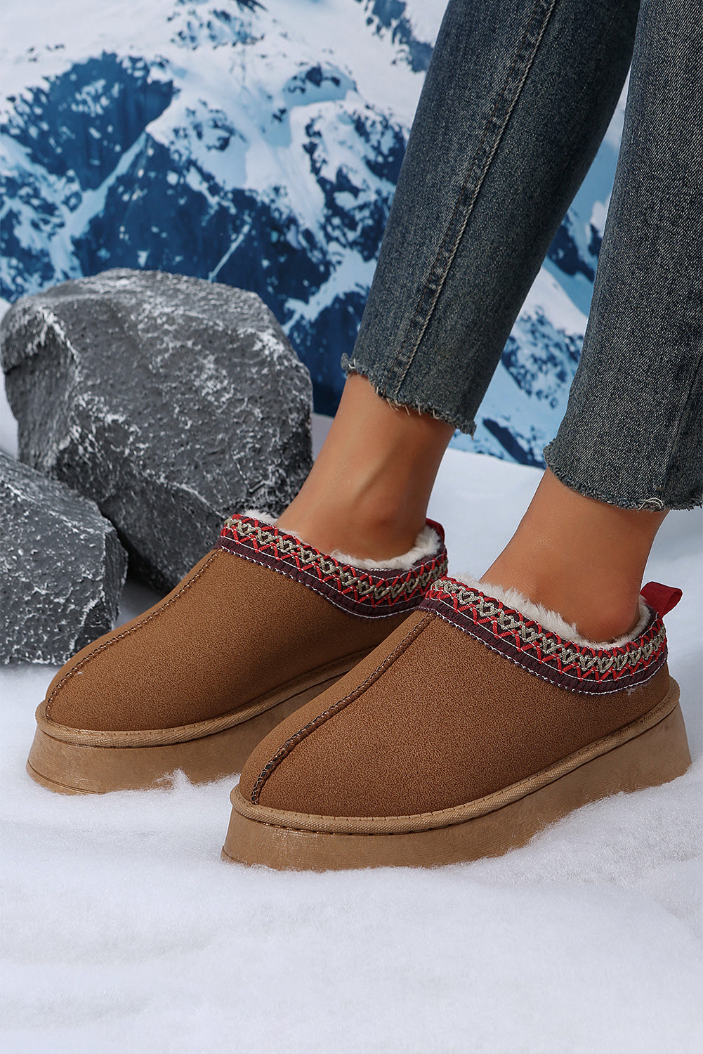 Chestnut Contrast Print Suede Plush Lined Snow Boots 🇺🇸