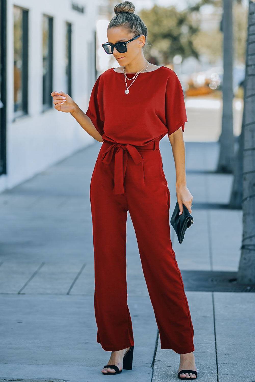 Fiery Red Belted Wide Leg Jumpsuit 🇺🇸