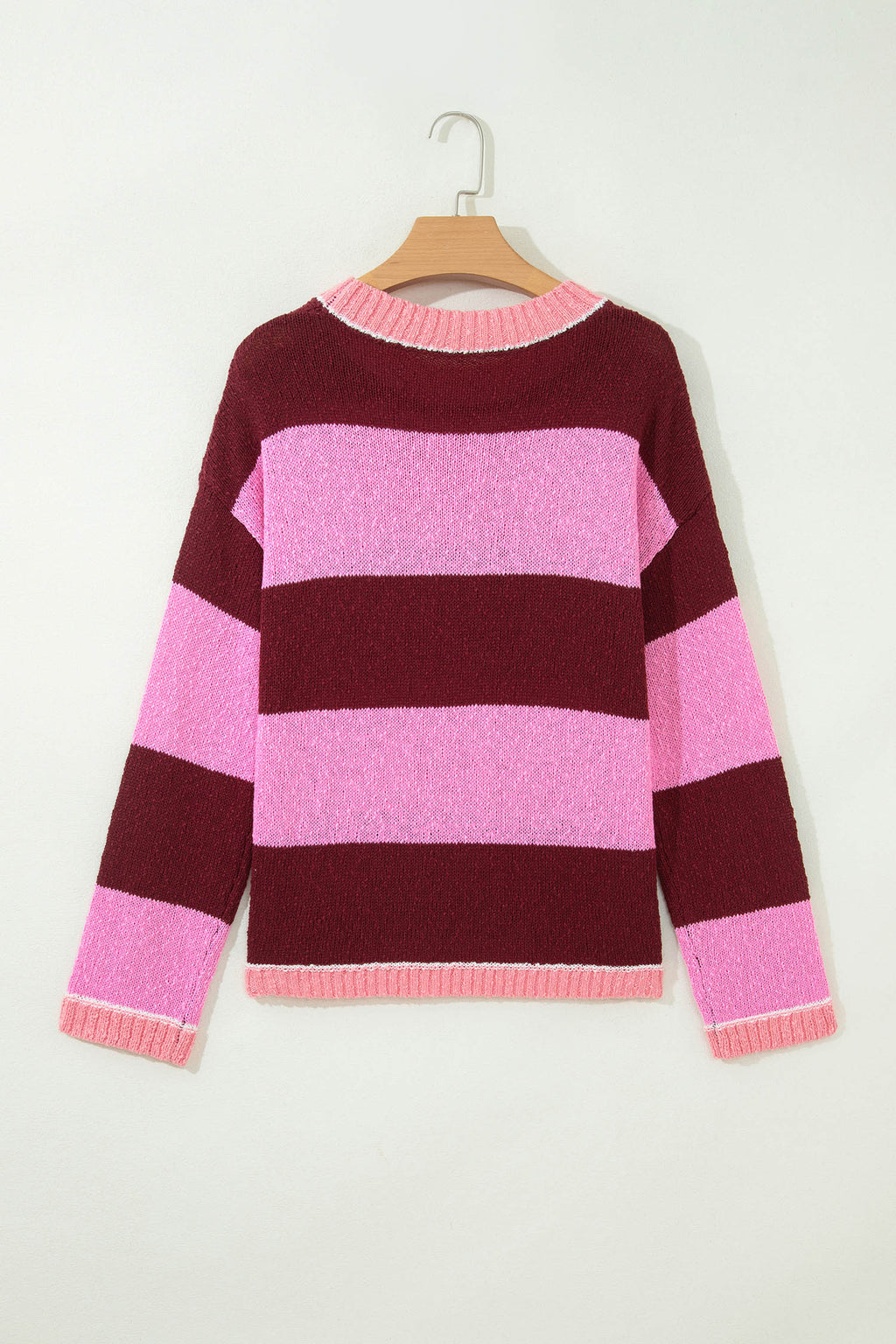 Pink Stripe Striped Drop Shoulder Long Sleeve Pullover Regular Fit Knit Sweater 🇺🇸