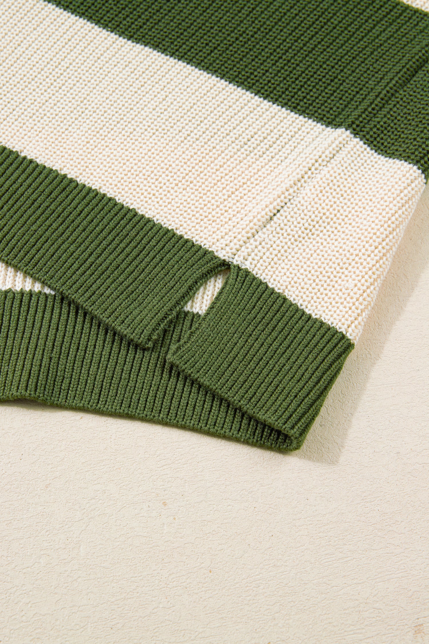 Green Stripe Colorblock Notched Neck Plus Size Sweater 🇺🇸