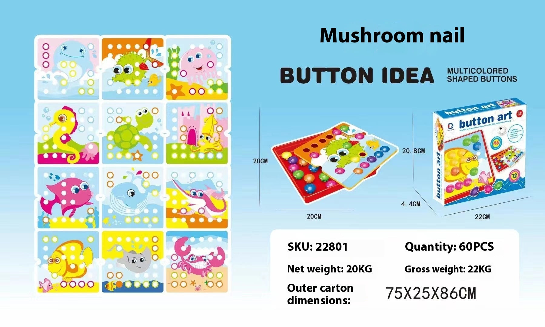 Children's Button Puzzle Mushroom Nail Early Education Perception Educational Toys 🇨🇳