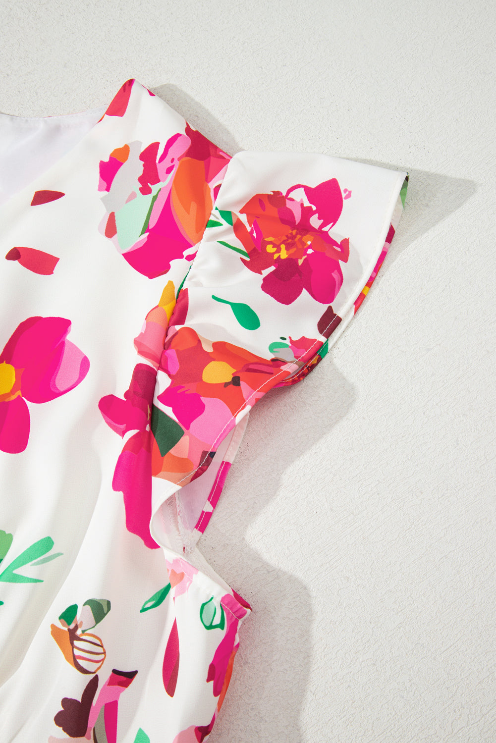 Pink Floral Print V Neck Ruffle Sleeve Plus Size Midi Dress 🇨🇳