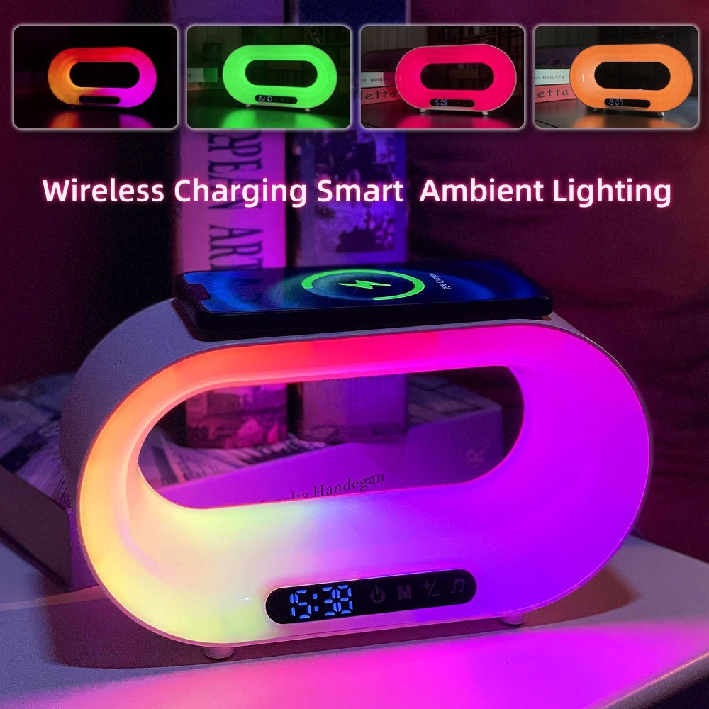 Multi-function 3 In 1 LED Night Light APP Control RGB Atmosphere Desk Lamp Smart Multifunctional Wireless Charger Alarm Clock 🇨🇳