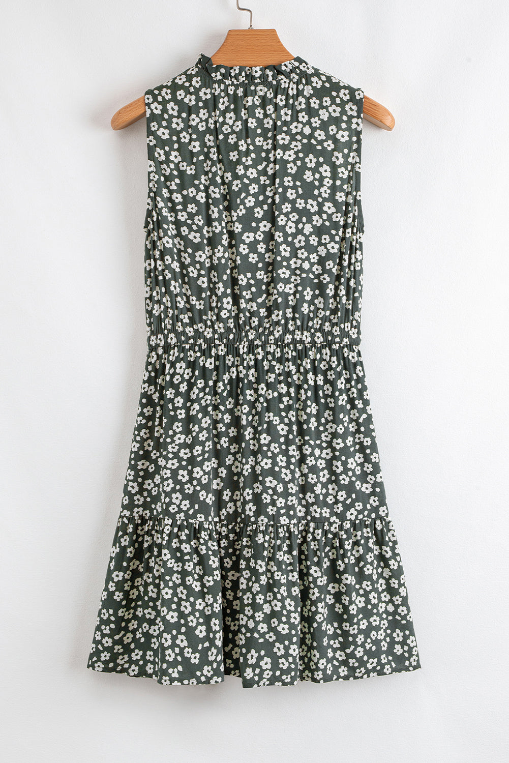 Green Boho Floral Print V Neck Tunic Sleeveless Dress 🇨🇳
