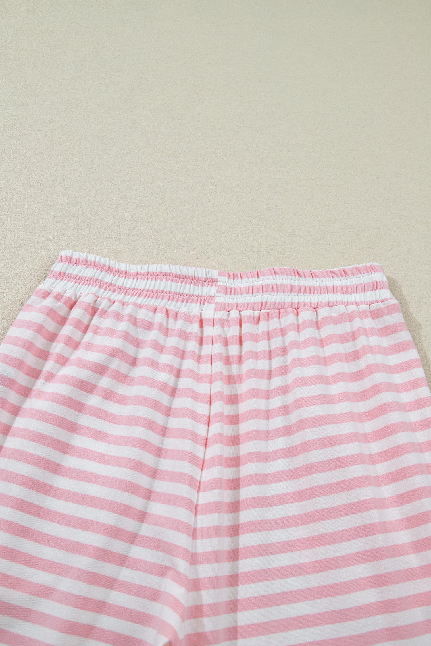 Pink Stripe Drop Shoulder Round Neck Top and Buttoned Straight Pants Two Piece Set 🇺🇸