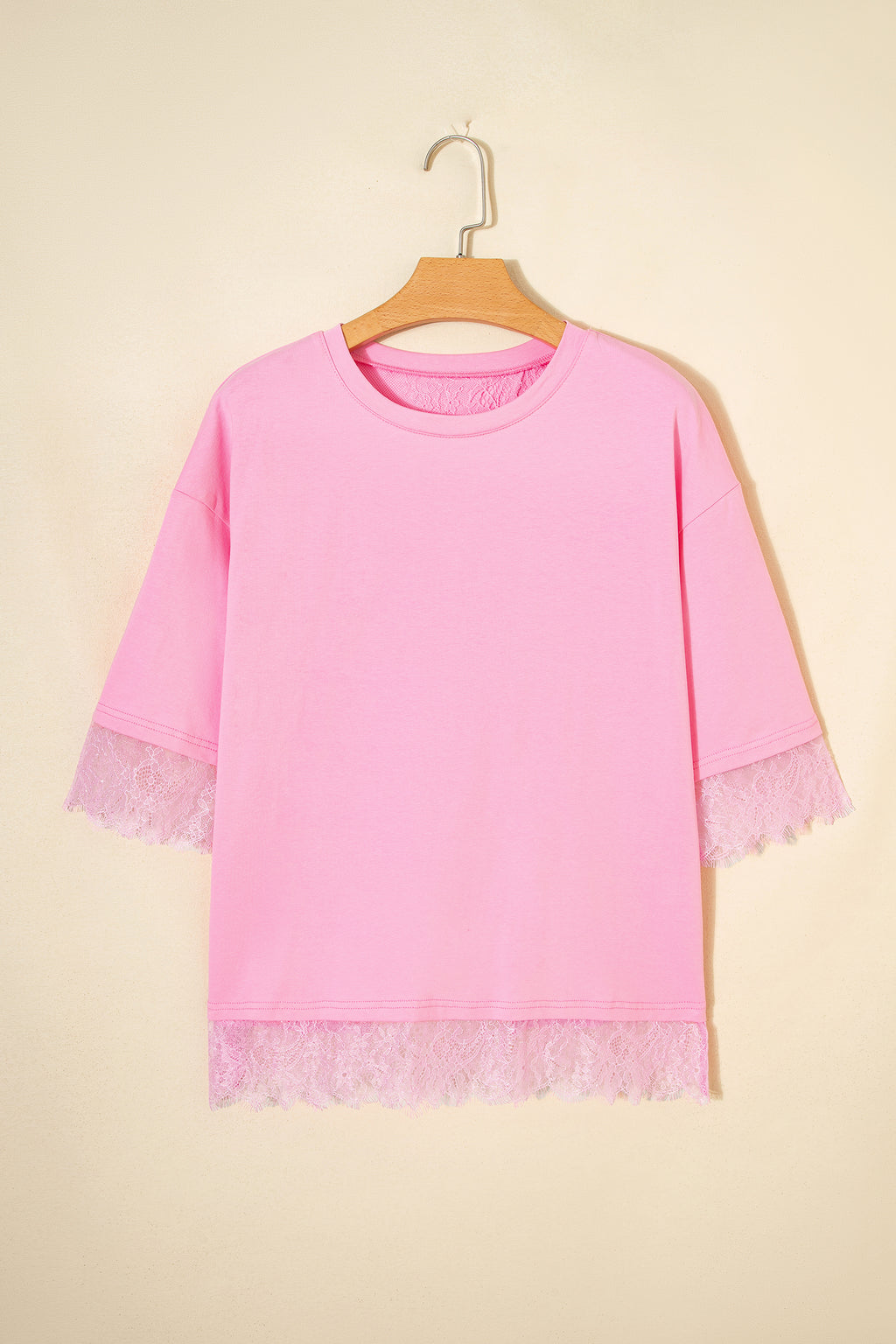 Pink Eyelash Floral Lace Patchwork Half Sleeve Oversize Tee 🇺🇸