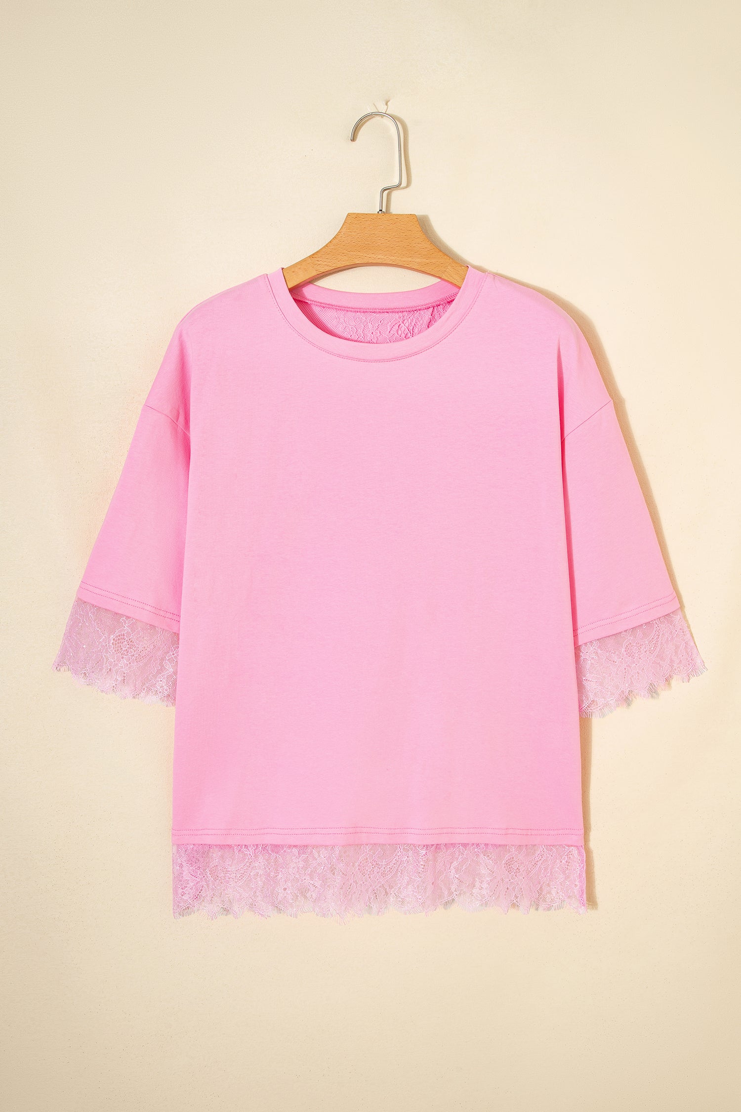 Pink Eyelash Floral Lace Patchwork Half Sleeve Oversize Tee 🇺🇸