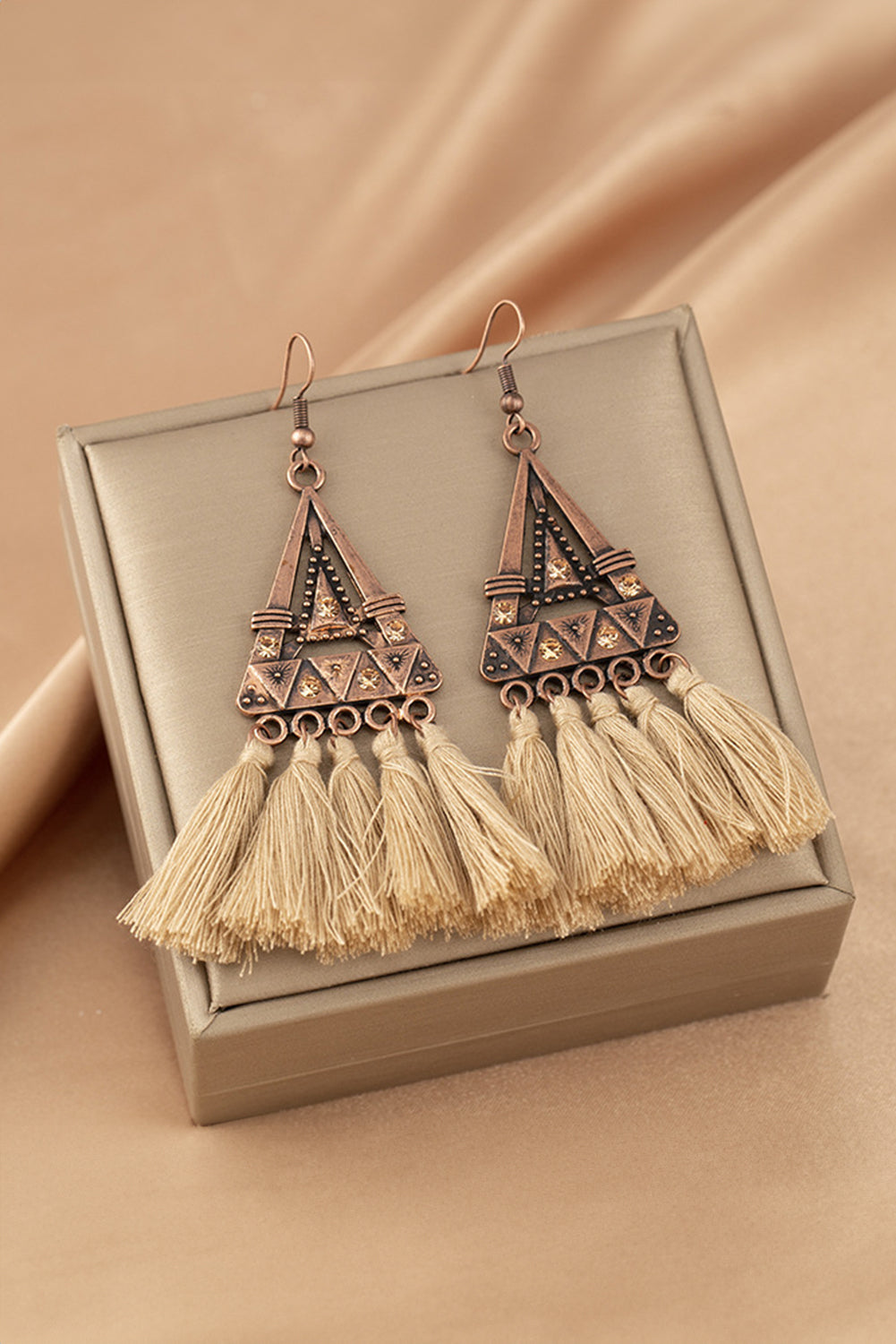 Brown Boho Triangle Metal Tasseled Earrings 🇺🇸