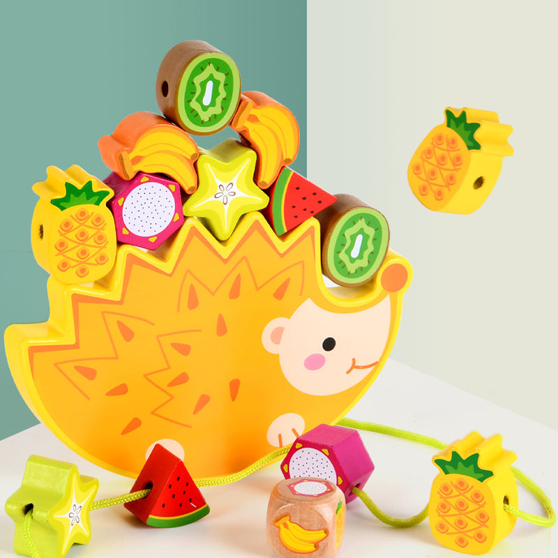 Hedgehog Fruit Balance Building Blocks Cartoon Heap Tower Jenga Large Particle Fruit Cognition Beaded Educational Toys 🇨🇳
