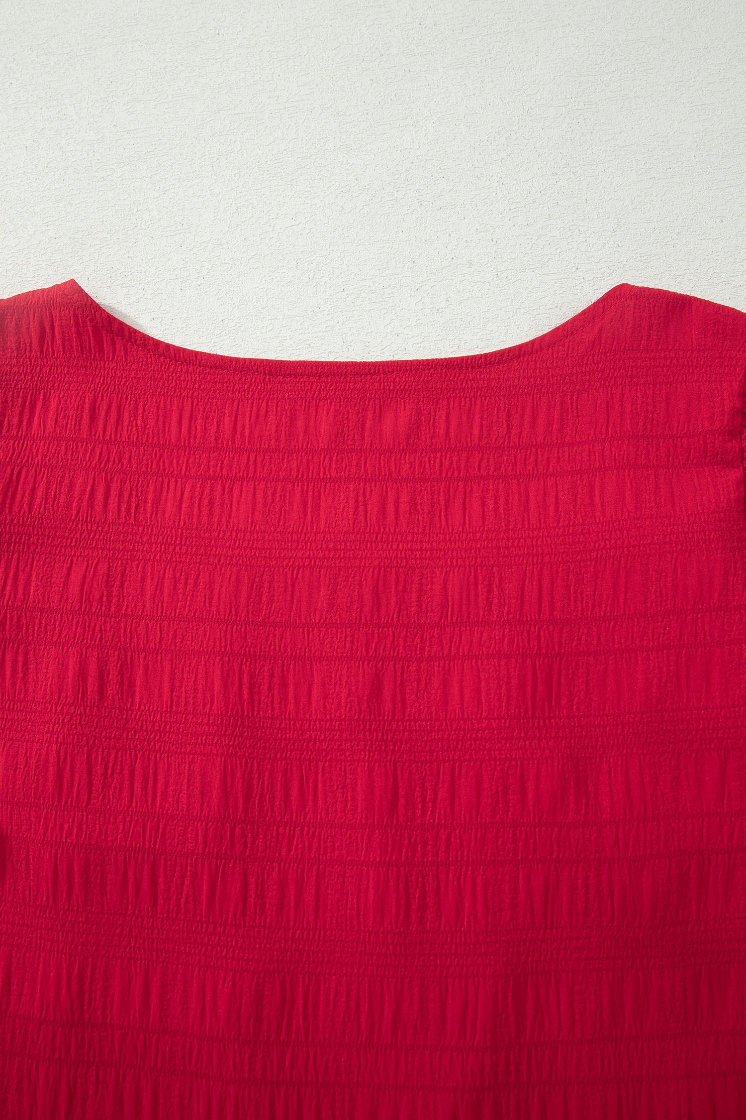 Fiery Red Textured Square Neck Top and Shirred High Waist Shorts Set 🇺🇸