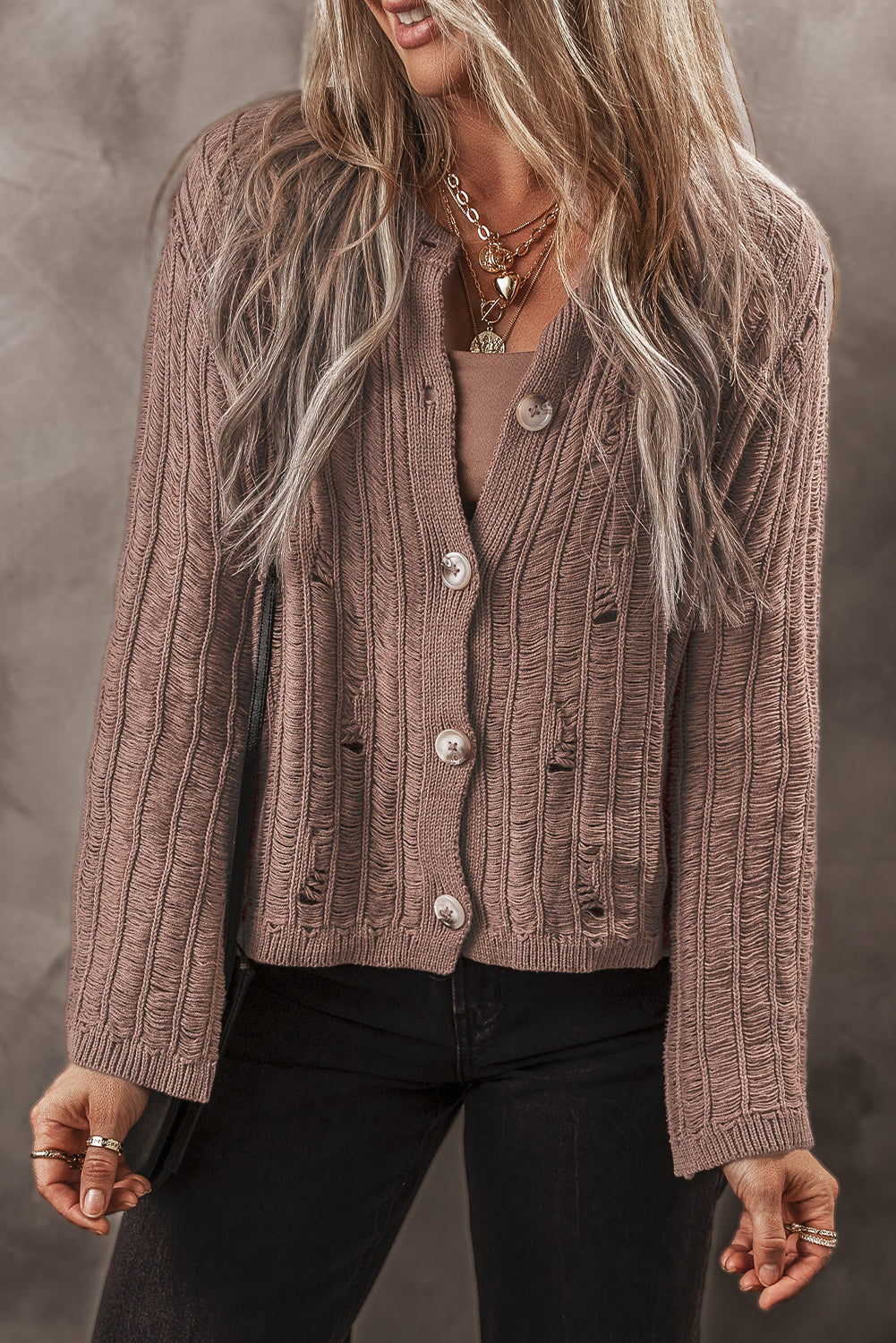 Goat Cut Out Textured Knit Buttoned Cardigan 🇨🇳