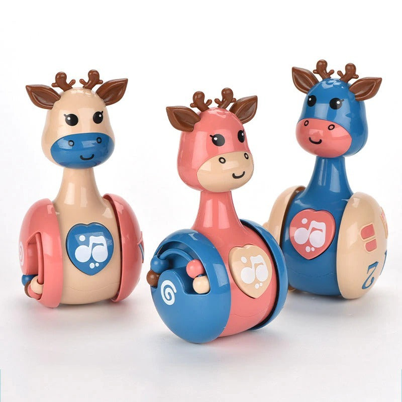 Sliding Deer Baby Tumbler Rattle 3 In 1 Sliding Tumbler Toy Baby Rattle Montessori Bath Toy For W Built-in Ring Bear Roly-Poly Early Learning Christmas Tumbler 🇨🇳