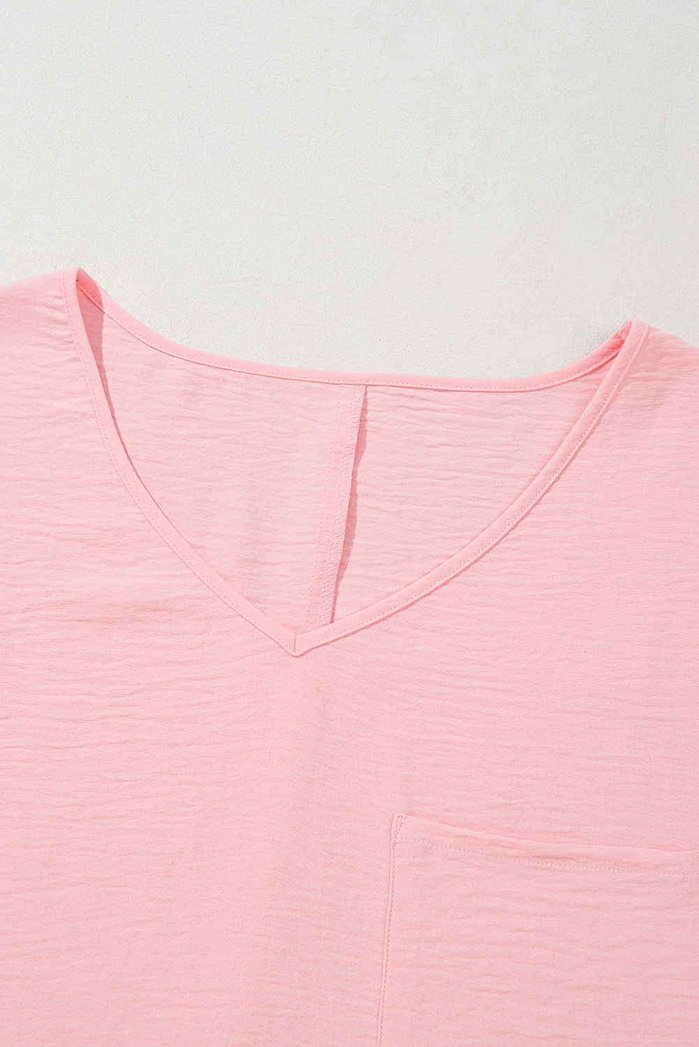 Pink Textured Half Sleeve V Neck Plus Size T Shirt with Chest Pocket 🇺🇲