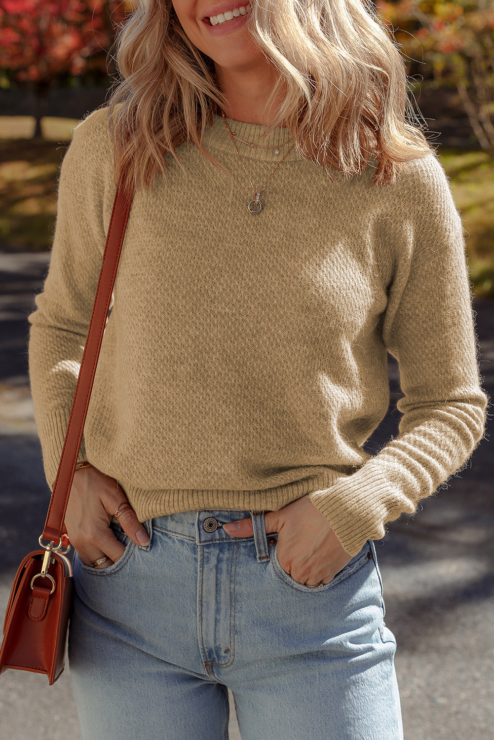 Straw Yellow Brushed Knit Casual Fitted Sweater 🇺🇸