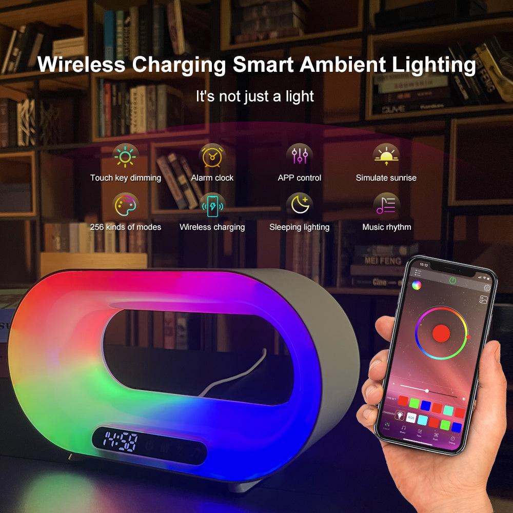 Multi-function 3 In 1 LED Night Light APP Control RGB Atmosphere Desk Lamp Smart Multifunctional Wireless Charger Alarm Clock 🇨🇳
