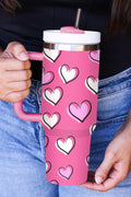 Rose Red Heart Printed Thermos Cup with Handle 40oz 🇺🇸