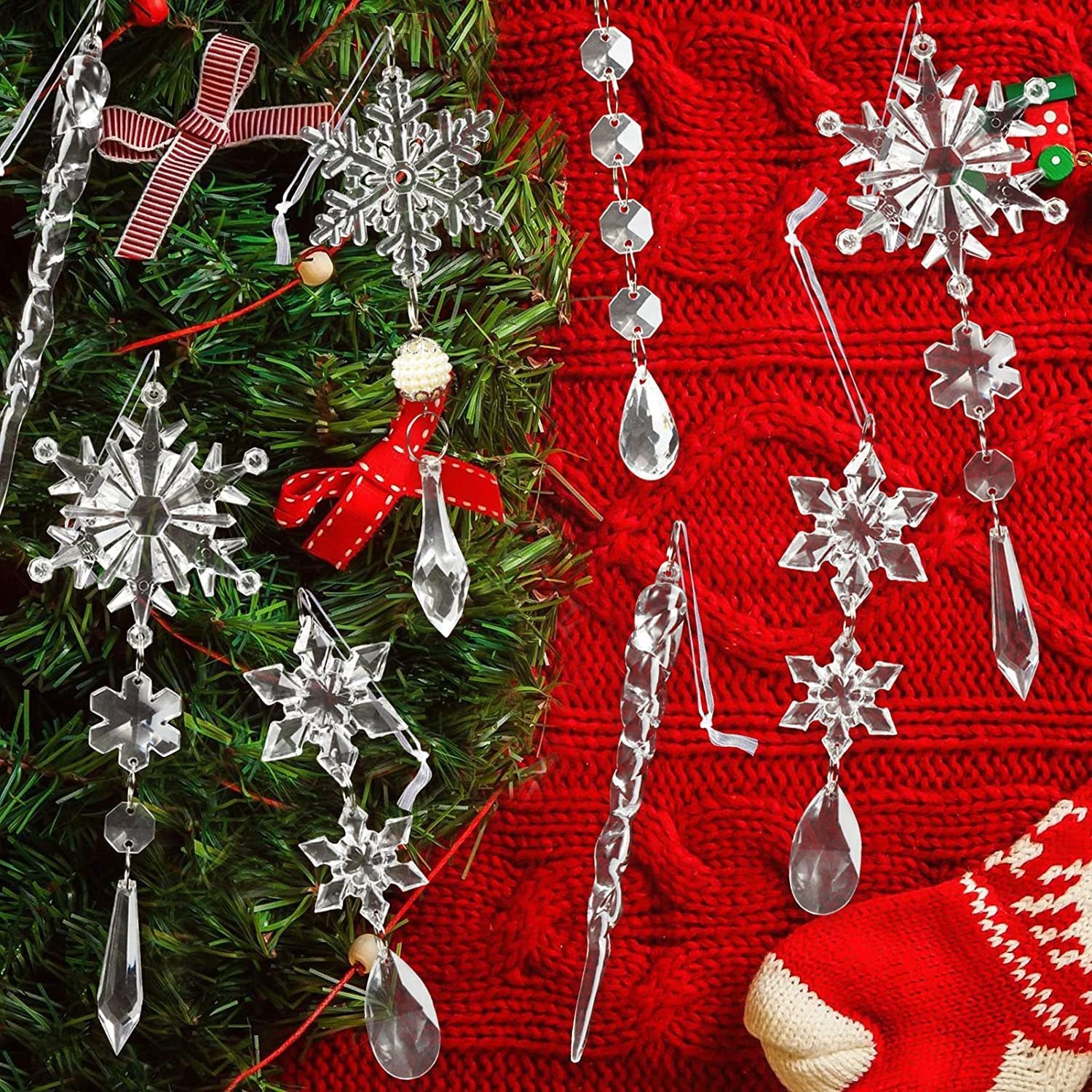10pcs Christmas Tree Hanging Pendants Acrylic Ice Strip Snow Ceiling Xmas Ornaments New Year Christmas Decoration Home Decor 🇨🇳