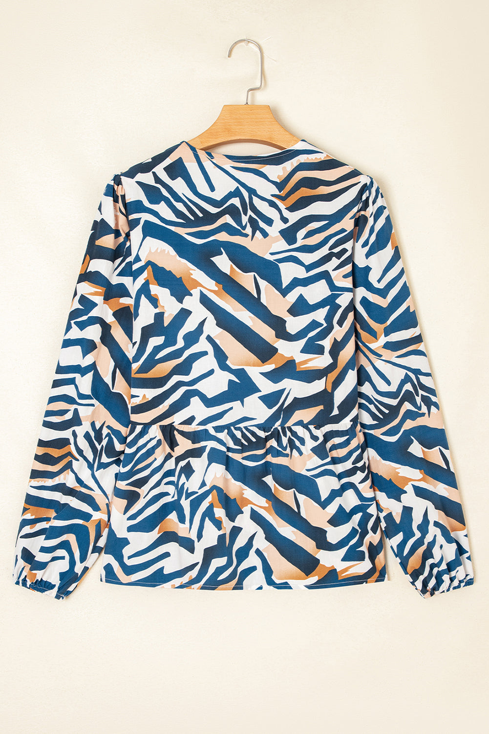 Blue Zebra Print Tied Front Puff Sleeve Top 🇺🇸