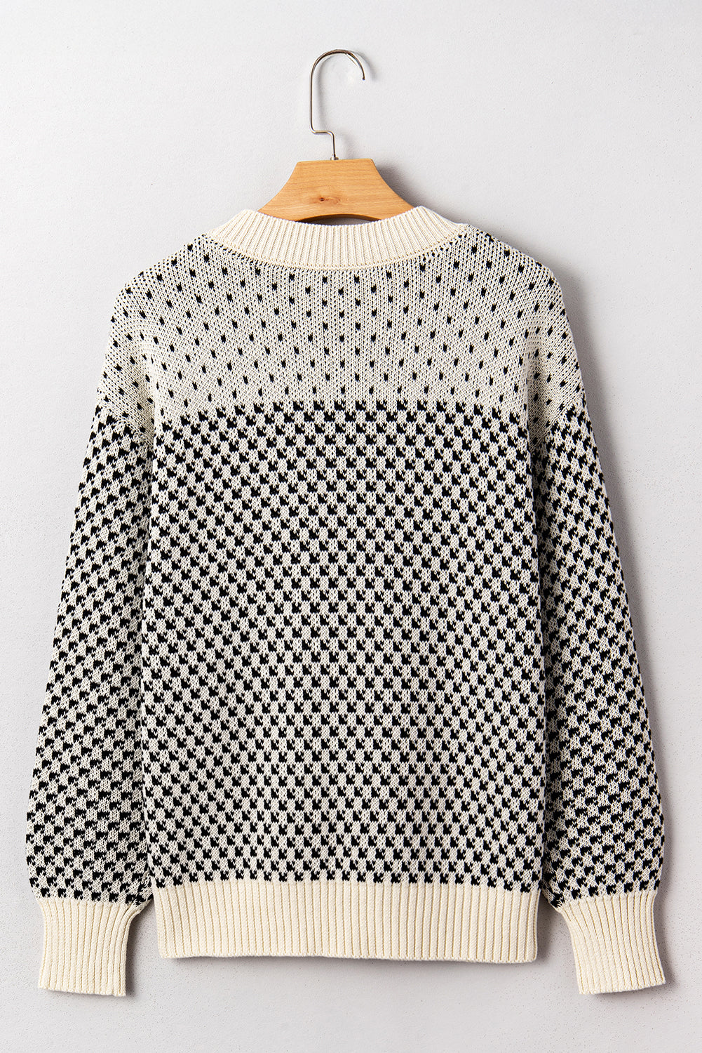 Black Contrast Color Pattern Lantern Sleeve Sweater 🇺🇸