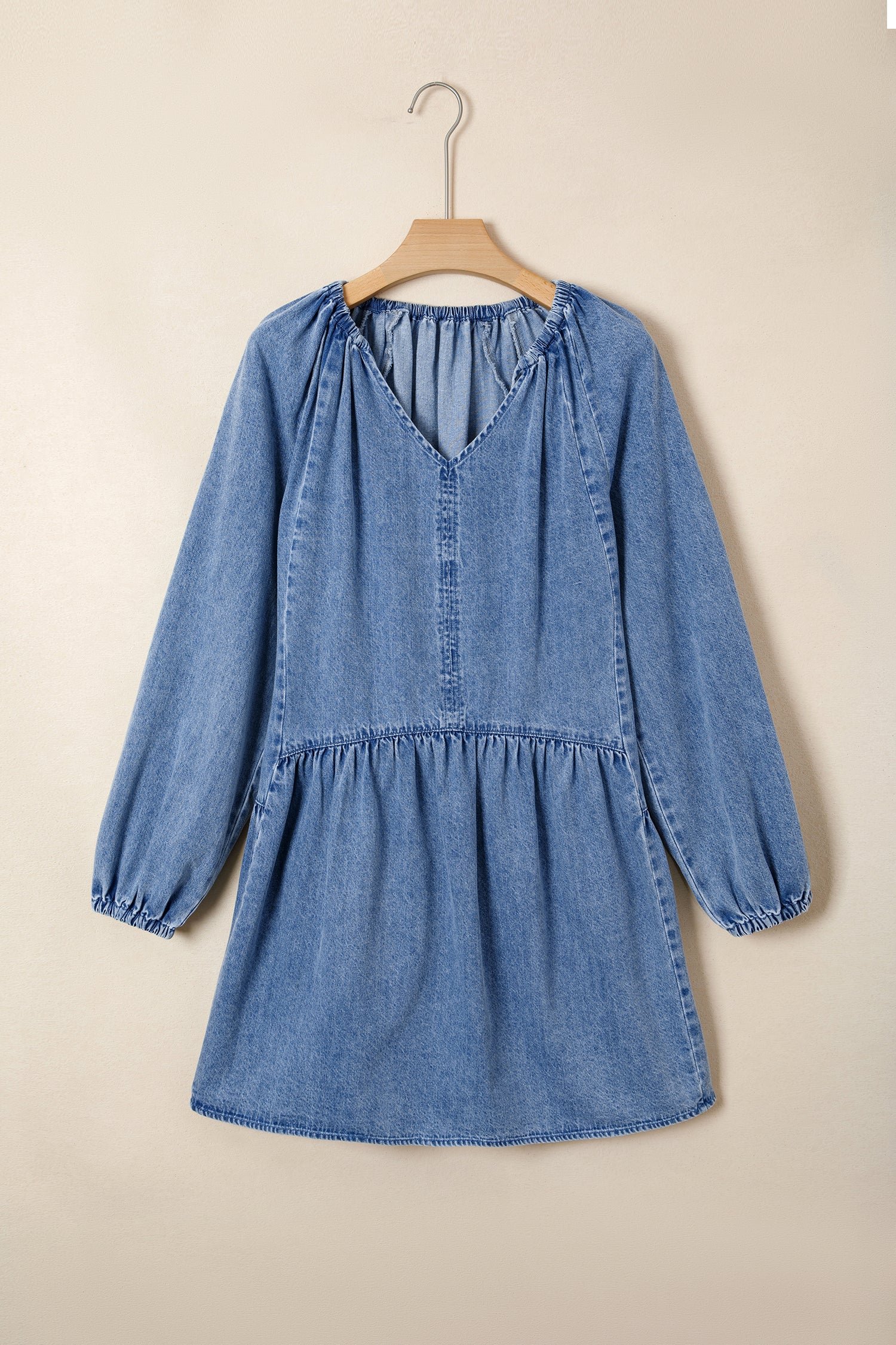 Myosotis Puff Sleeve V Neck Ruffled Loose Denim Mini Dress 🇺🇸
