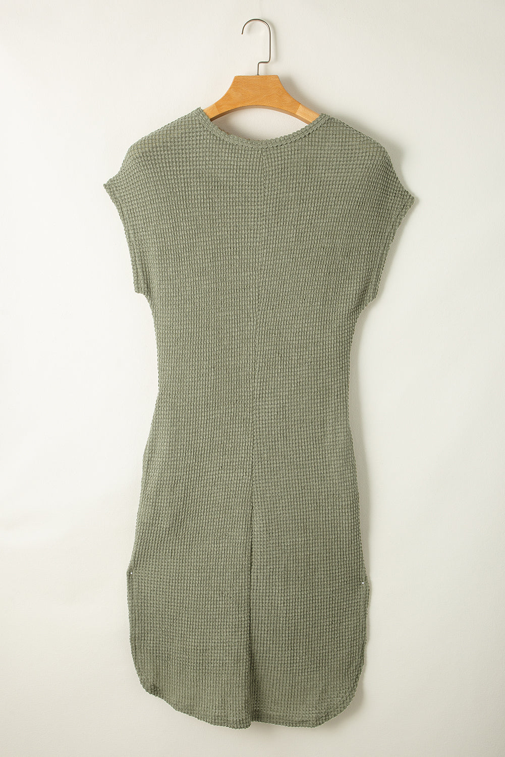 Jungle Green Waffle Texture Curved Hem Side Slit T-shirt Dress 🇨🇳