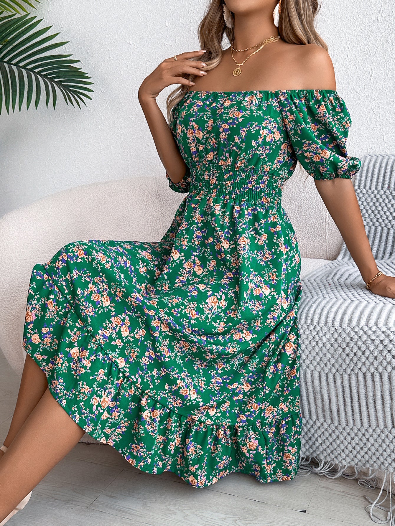Floral Square Collar Ruffles Dress Women's Clothing 🇨🇳