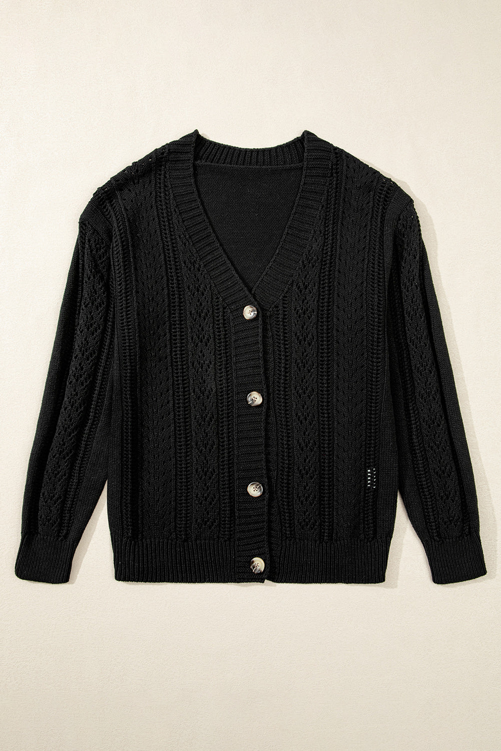 Black Open Knit Drop Shoulder Sweater Cardigan 🇨🇳