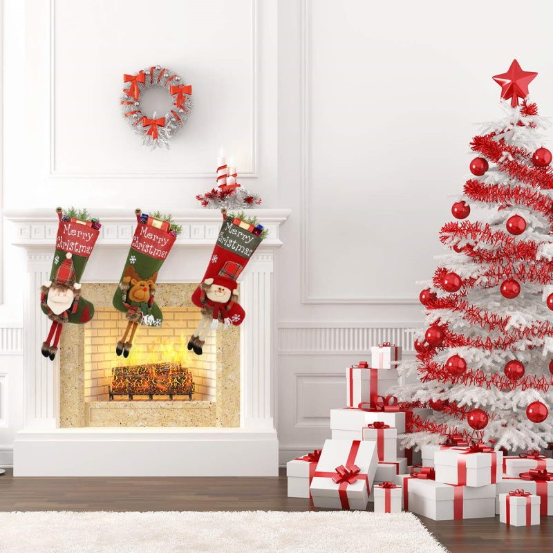 New Year Xmas Big Stockings Set Decorations Christmas 3D Plush Big Sock Christmas Tree Pendant Decorating Supplies 🇬🇧